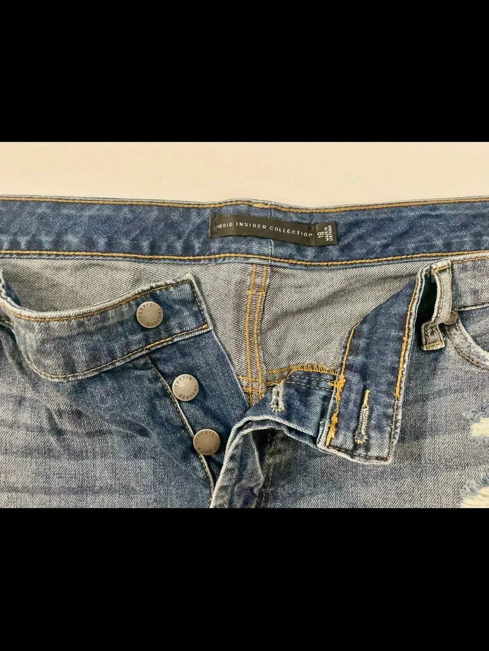 Torrid Insider Collection High Rise Heavy Distressed Denim Cutoff Shorts 18